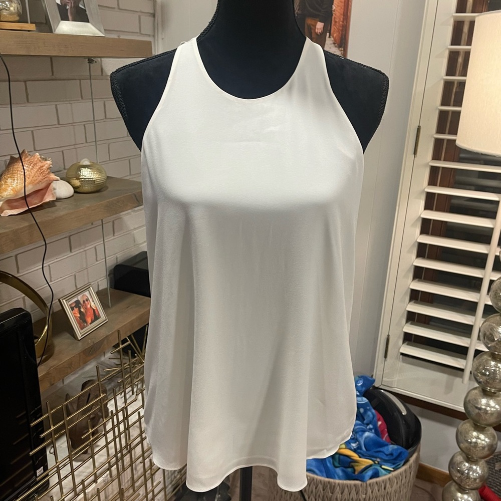 NWT Halston Heritage Ivory Silk Blend with Ruffled Back Tank, medium